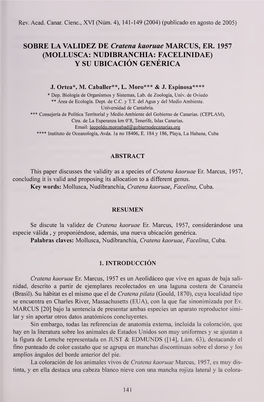 Sobre La Validez De Cratena Kaoruae Marcus, Er, 1957 (Mollusca: Nudibranchia: Facelinidae) Y Su Ubicación Genérica