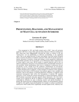 Presentation, Diagnosis,And Management of Mast Cell