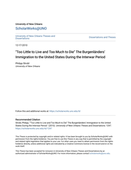 The Burgenländers' Immigration to the United States During the Interwar Period