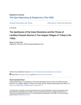 The Apotheosis of the Green Revolution and the Throes of Landless Peasant Women in Two Aegean Villages of Turkey in the 1960S