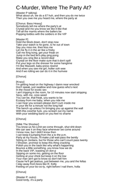 C-Murder, Where the Party At? (Master P Talking) What About Uh, We Do a 67 Huh, and Then You Do Me Twice Then You Owe Me You Heard Me, Where the Party At