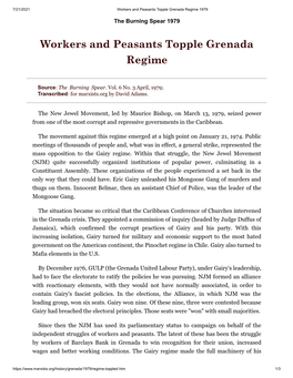 Workers and Peasants Topple Grenada Regime 1979