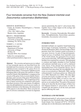 Four Trematode Cercariae from the New Zealand Intertidal Snail Zeacumantus Subcarinatus (Batillariidae)