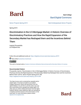 Discrimination in the U.S Mortgage Market: a Historic Overview Of