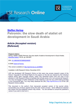 Petromin: the Slow Death of Statist Oil Development in Saudi Arabia