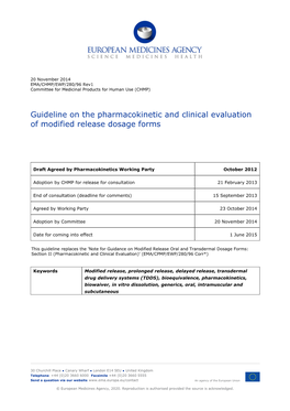 Guideline on the Pharmacokinetic and Clinical Evaluation of Modified Release Dosage Forms