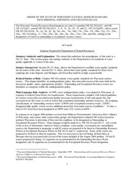 Order of the State of Wisconsin Natural Resources Board Renumbering, Amending and Creating Rules