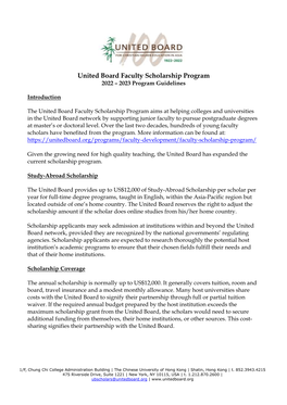 United Board Faculty Scholarship Program 2022 – 2023 Program Guidelines