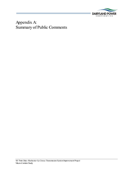 Appendix A: Summary of Public Comments