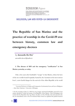 RELIGION and COVID19 in SAN MARINO|W – 3 April 2020