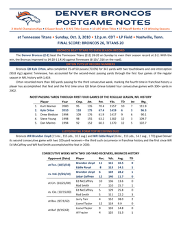 Denver Broncos POSTGAME Notes