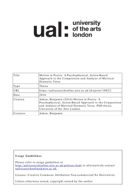 Title Motion in Poetry: a Psychophysical, Action-Based Approach to the Composition and Analysis of Metrical Dramatic Verse Type