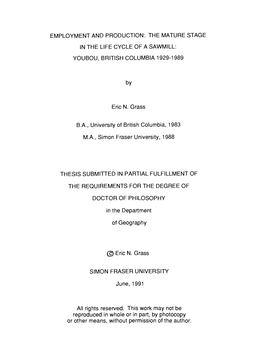 Employment and Production : the Mature Stage in the Life Cycle of a Sawmill : Youbou, British Columbia 1929