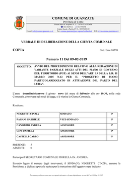 COMUNE DI GUANZATE COPIA Numero 11 Del 09-02-2019