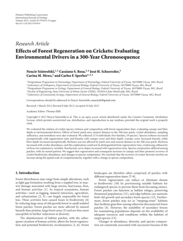 Effects of Forest Regeneration on Crickets: Evaluating Environmental Drivers in a 300-Year Chronosequence