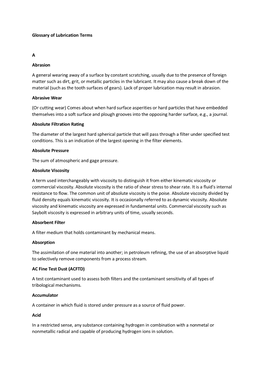 Glossary of Lubrication Terms