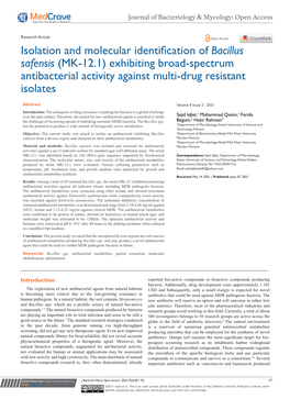 Isolation and Molecular Identification of Bacillus Safensis