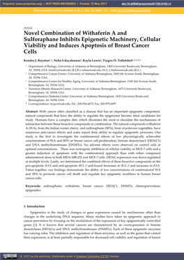 Novel Combination of Withaferin a and Sulforaphane Inhibits Epigenetic Machinery, Cellular Viability and Induces Apoptosis of Breast Cancer Cells