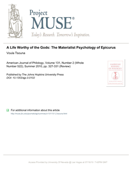 The Materialist Psychology of Epicurus Voula Tsouna