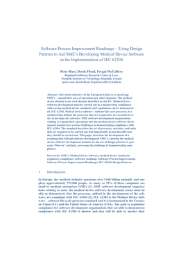 Software Process Improvement Roadmaps – Using Design Patterns to Aid SME’S Developing Medical Device Software in the Implementation of IEC 62304