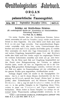 Beiträge Zur Ornithofauna Sirmiens. (III. Ornithologisches