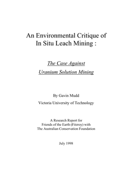 An Environmental Critique of in Situ Leach Mining