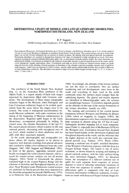 Differential Uplift of Middle and Late Quaternary Shorelines, Northwest South Island, New Zealand Introduction