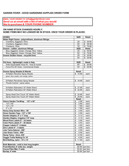 Good Gardening Supplies Order Form