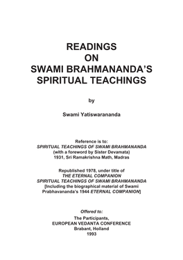 Readings on the Spiritual Teachings of Swami Brahmananda