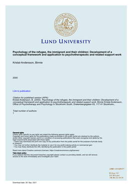 Psychology of the Refugee, the Immigrant and Their Children: Development of a Conceptual Framework and Application to Psychotherapeutic and Related Support Work