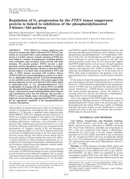Regulation of G1 Progression by the PTEN Tumor Suppressor Protein Is Linked to Inhibition of the Phosphatidylinositol 3-Kinase͞akt Pathway