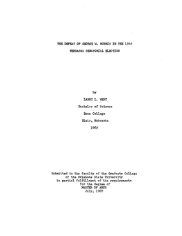 THE DEFEAT of GEORGE Wo NORRIS in the 1942 NEBRASKA SENATORIAL ELECTION 1962