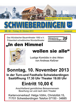 Sonntag, 10. November 2013 Eintritt 10,00