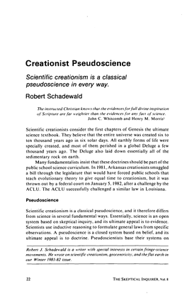 Creationist Pseudoscience Scientific Creationism Is a Classical Pseudoscience in Every Way