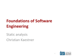 Static Analysis Christian Kaestner