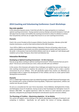 2014 Coaching and Volunteering Conference: Coach Workshops