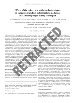 Effects of the Eukaryotic Initiation Factor 6 Gene on Expression Levels of Inflammatory Mediators in M2 Macrophages During Scar Repair