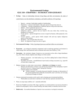 Environmental Geology GLG 110 - CHAPTER 4 - ECOLOGY and GEOLOGY