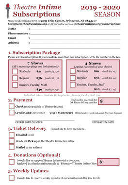 Theatre Intime Subscriptions 2019