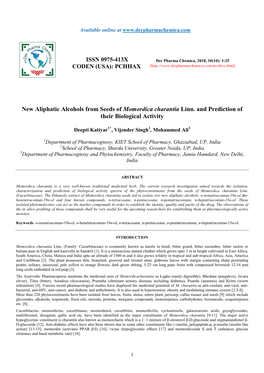 New Aliphatic Alcohols from Seeds of Momordica Charantia Linn. and Prediction of Their Biological Activity