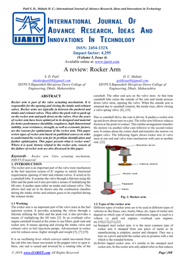 A Review: Rocker Arm S