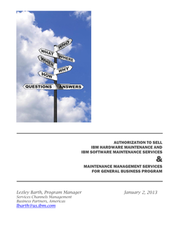 Authorization to Sell Ibm Hardware Maintenance and Ibm Software Maintenance Services & Maintenance Management Services for General Business Program