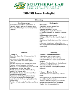 Summer Reading List 2021-22