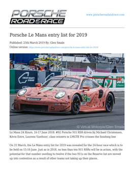 Porsche Le Mans Entry List for 2019