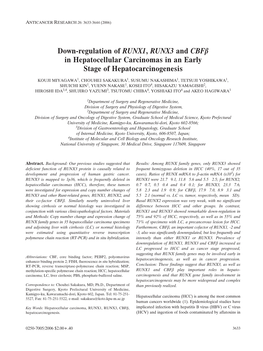 Down-Regulation of RUNX1, RUNX3 and CBF‚ in Hepatocellular Carcinomas in an Early Stage of Hepatocarcinogenesis