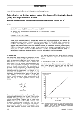 Determination of Iodine Values Using 1,3-Dibromo-5,5-Dimethylhydantoin