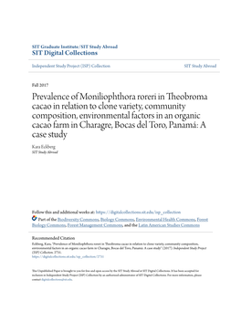 Prevalence of Moniliophthora Roreri in Theobroma Cacao in Relation To