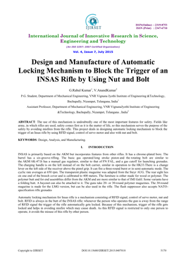Design and Manufacture of Automatic Locking Mechanism to Block the Trigger of an INSAS Rifle by Using Nut and Bolt