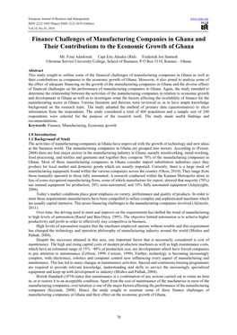 Finance Challenges of Manufacturing Companies in Ghana and Their Contributions to the Economic Growth of Ghana