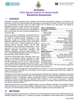 Zimbabwe WHO Special Initiative for Mental Health Situational Assessment